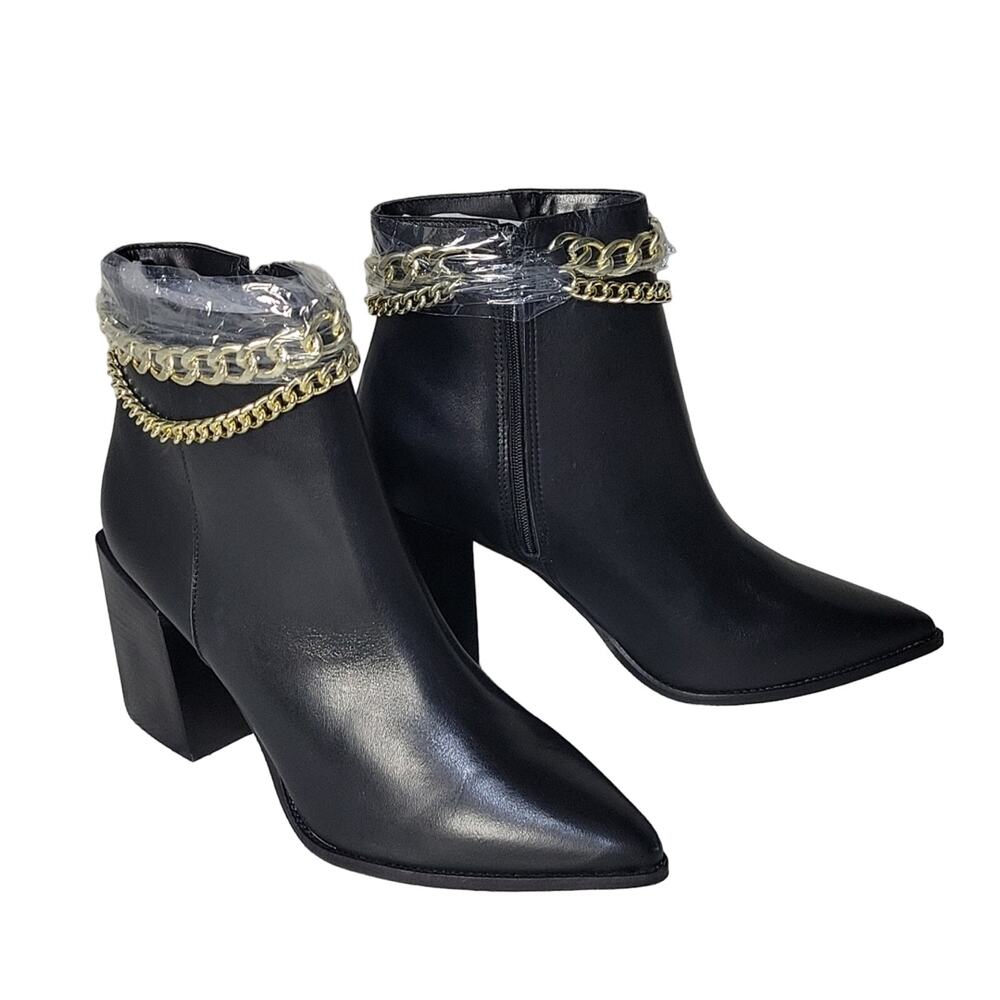 Steve Madden Perlina Black Leather Chain Ankle Boots NWT Size 9
